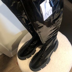 Zara Stretchy High Shaft Patent Finish Boots